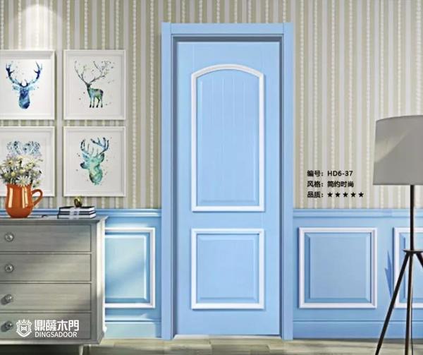 重慶鼎薩木門：輕奢系列新品藍(lán)色木門展示